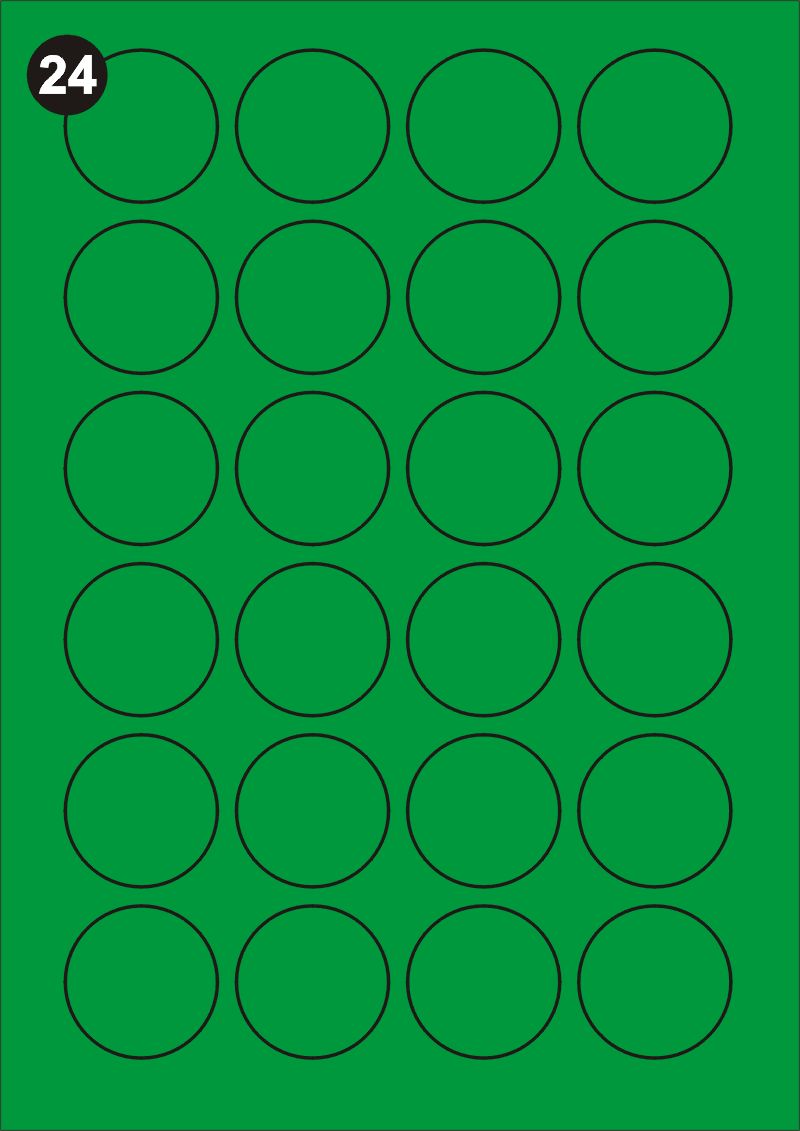 Samolepící etikety kulaté 40 mm, A4 - zelené FOPRINT ( balení 20 listů)