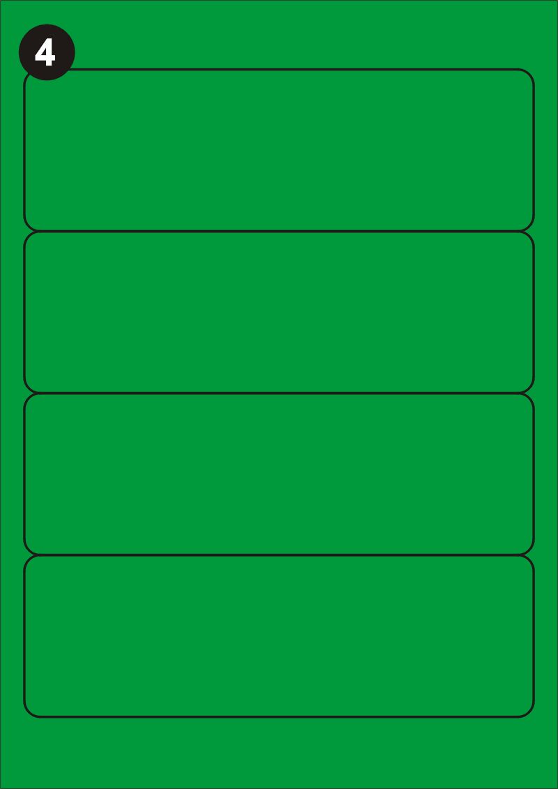 Samolepící etikety 192x61 mm, A4 - zelené FOPRINT ( balení 20 listů)