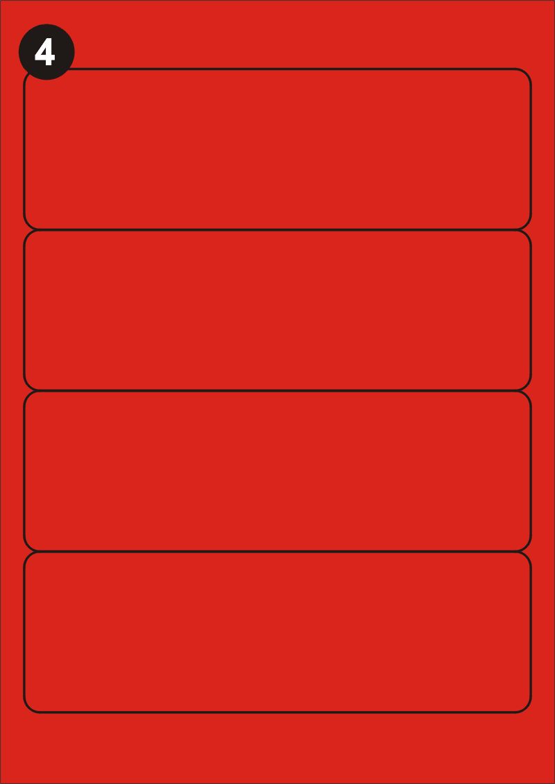 Samolepící etikety 192x61 mm, A4 - červené FOPRINT ( balení 20 listů)